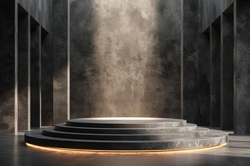 A minimalist podium with a dark and atmospheric aesthetic