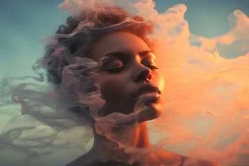 煙に包まれる女性の顔,Generative AI AI画像