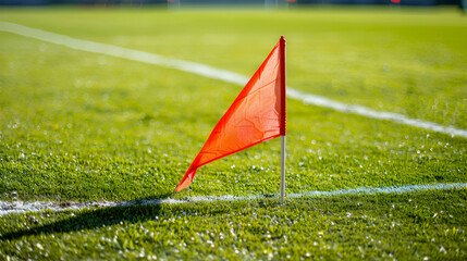 Corner Flag on a Football Soccer Pitch with Copy Space, Sport Concept for Team Games and Competitions, Generative AI

 - obrazy, fototapety, plakaty