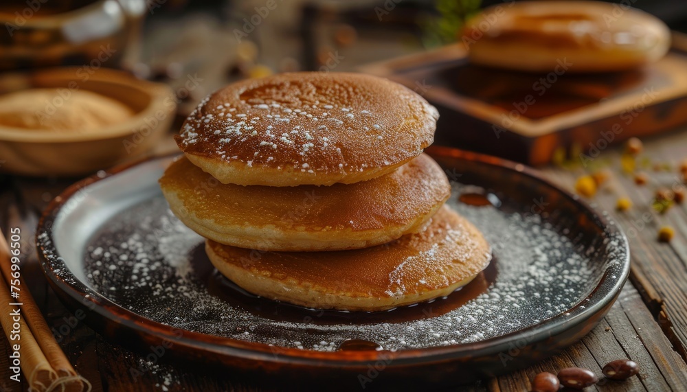 Wall mural japanese dorayaki cake on white background