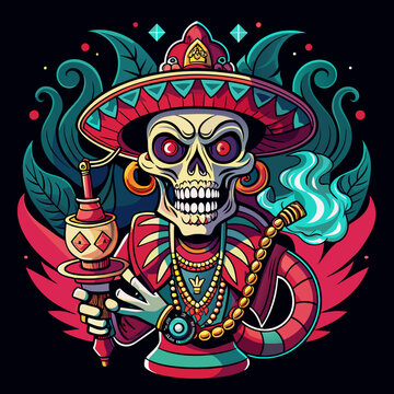 Mariachi Music to Malevolent Spirits: Transform Hookah Horror into a Mexican Masterpiece for Your T-Shirt Sticker