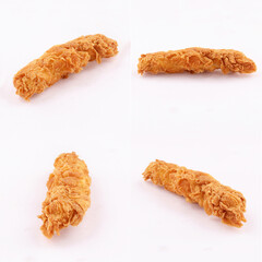 breaded fried chicken sticks fillet isolated on white background