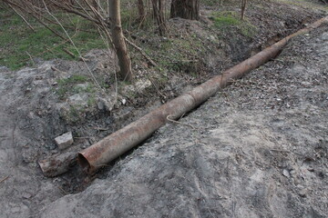 
An old pipe was dug out of the ground.