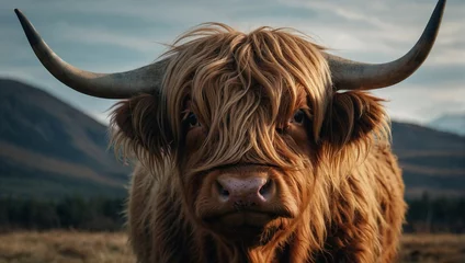 Papier Peint photo Lavable Highlander écossais highland cow with horns