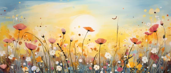 Gardinen A vibrant abstract painting of a field of wildflowers. © Ashley