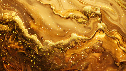 Gold Fluid Art Marbling Paint Textured Background for Creative Design Projects, Luxury Abstract Flowing Liquid Pattern in Warm Tones with Elegant Swirling Effect, Generative Ai

