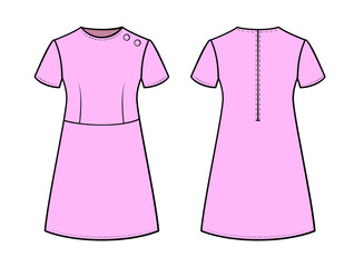 Basic female dress front and back view template flat sketch vector illustration - 757000319