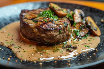 Ribeye steak with mushroom sauce