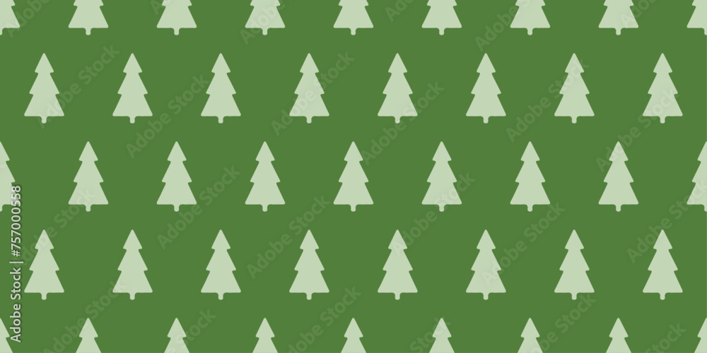 Poster Green background and identical Christmas trees. Vector pattern of Christmas trees.