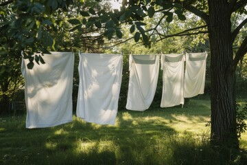 Sheets drying outside on clothesline