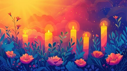 Sunrise service and Easter candles, a serene doodle pattern reflecting Easters hopeful message