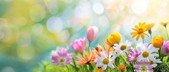 Spring flowers on Easter backdrop