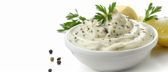 Tartar sauce drizzle on white background