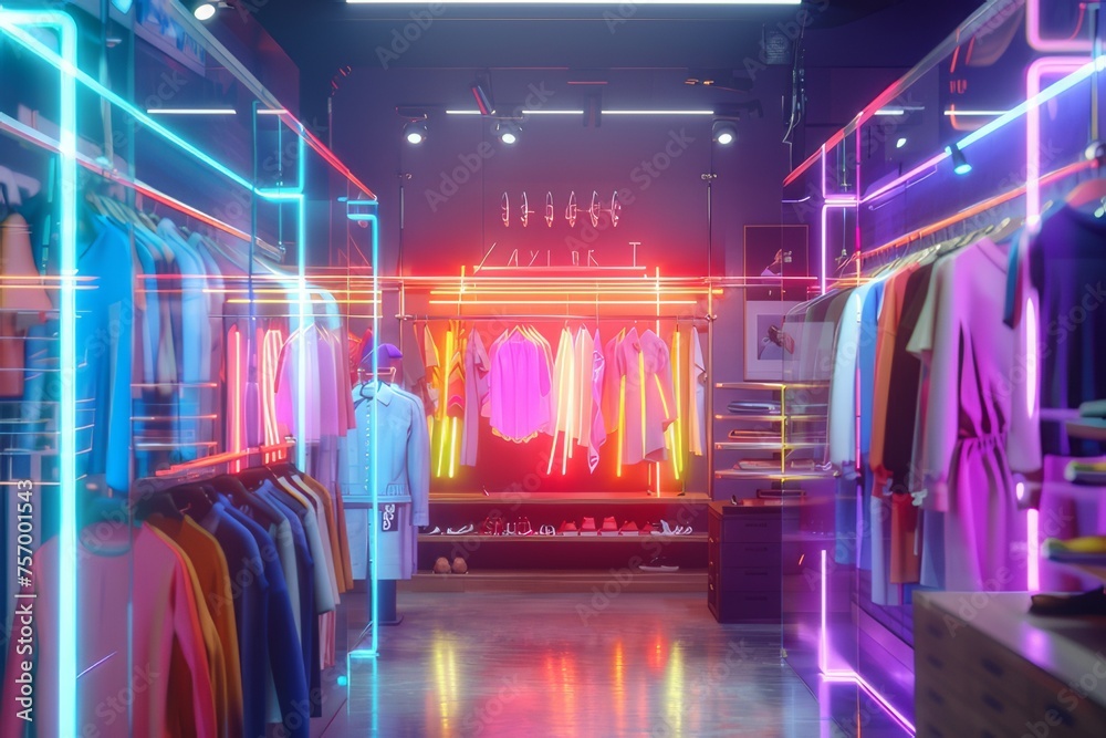 Poster Clothing store scene, pop-up hologram