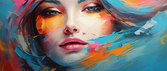 Abstract oil painting colorful lady's face oil paint.
