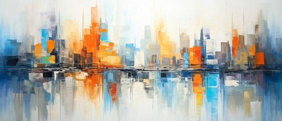Abstract oil painting of a city