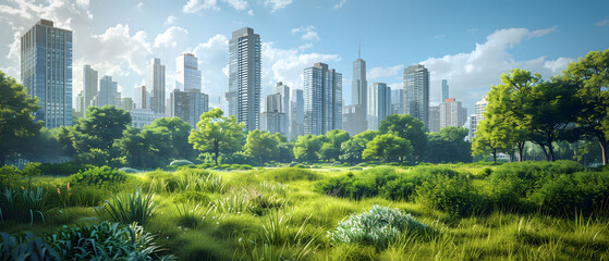 Nature and urban development in a bustling city environment and the geometric of the city...