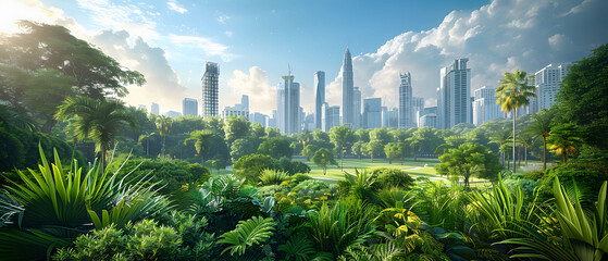 Nature and urban development in a bustling city environment and the geometric of the city...
