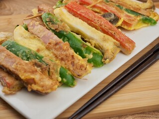 햄, 채소, 버섯, 게살 꼬치구이, 한국음식