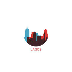 Lagos cityscape skyline city panorama vector flat modern logo icon. Nigeria capital emblem idea with landmarks and building silhouettes	
