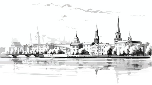 Digital sketch vector black and white illustration