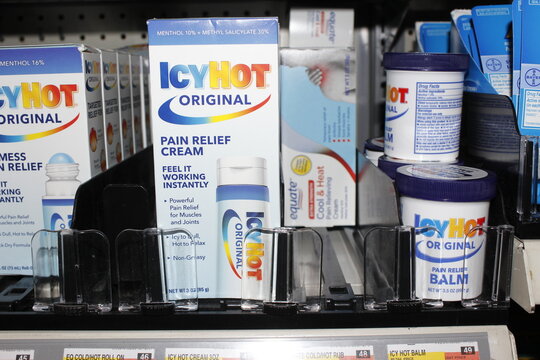 Icy Hot in boxes on a shelf at a Supermarket