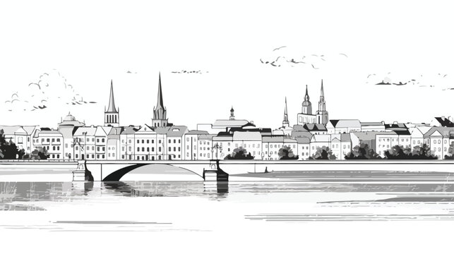 Digital sketch vector black and white illustration