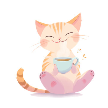 Cat Enjoying a cup of Tea 