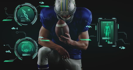 Image of data processing over caucasian male american football player
