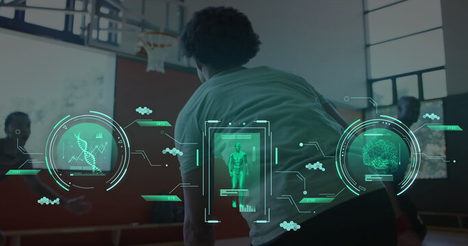 Image of data processing over diverse male basketball players