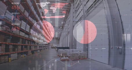 Image of data processing over empty warehouse