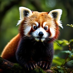 Obraz premium Urzekająca czerwona panda: zwinny odkrywca lasu w świetle złotej godziny