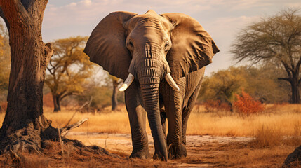 Fototapeta na wymiar African elephant (Loxodonta africana) walks swinging 