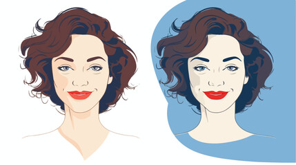 Flat design with a cheerful woman portrait art line