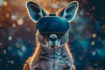 Zelfklevend Fotobehang A kangaroo wearing virtual reality goggles © itchaznong