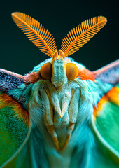 Closeup green Luna Moth, Butterfly  with yellow markings on wings.