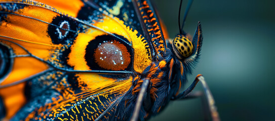 Closeup Peacock Butterflies.Vibrant Orange and Black Butterfly Wings - obrazy, fototapety, plakaty