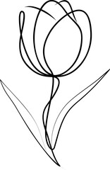 tulip line art minimalist, elegant, tulip, line drawing, curved lines, cup-shaped bloom, single stem, elongated leaves, stylized, fluidity.