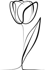tulip line art minimalist, elegant, tulip, line drawing, curved lines, cup-shaped bloom, single stem, elongated leaves, stylized, fluidity.