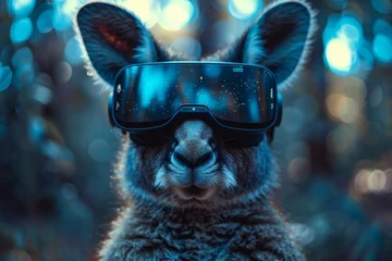 Fotobehang A kangaroo wearing virtual reality goggles © itchaznong