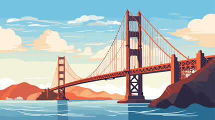 Golden gate bridge city San Francisco. Illustration - obrazy, fototapety, plakaty