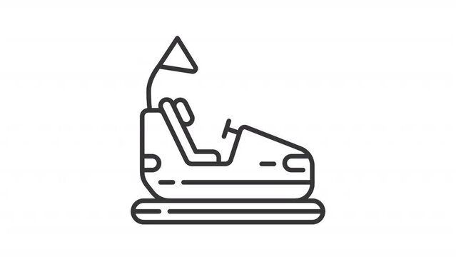 Animated trembling bumper car icon. Swinging flag, riding cart line animation. Recreational vacation. Black illustration on white background. HD video with alpha channel. Motion graphic