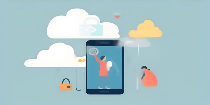 cloud the to data downloading and uploading smartphone a of image vector Flat