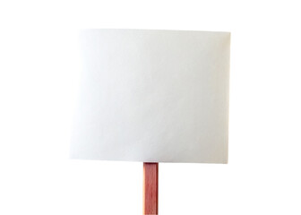 White paper sheet on a wooden stick. isolated on transparent background.