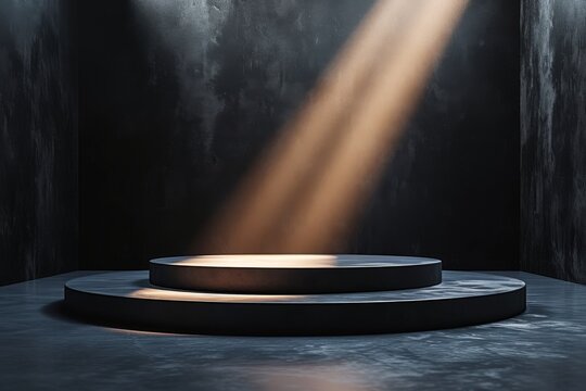 A minimalist podium with a dark, enigmatic vibe