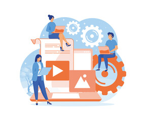Engaging content, blogging, media planning, promotion in social network concept. flat vector modern illustration