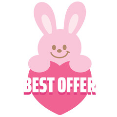 Obraz na płótnie Canvas BEST OFFER sale tag with bunny for online shopping, marketing, promotion, sticker, banner, special price, discount, social media post, print, ad template, sign, symbol, campaign, button, easter, web