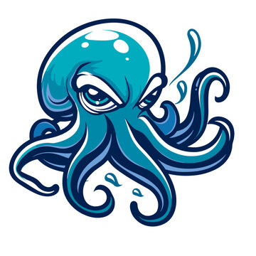 Illustration of a blue octopus isolated on a white background.