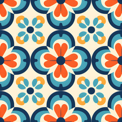 Fototapeta premium Retro vintage seamless tile pattern. Abstract modern geometric Trendy background in 70s style. 