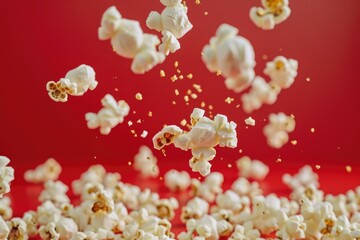 Popcorn on a red background